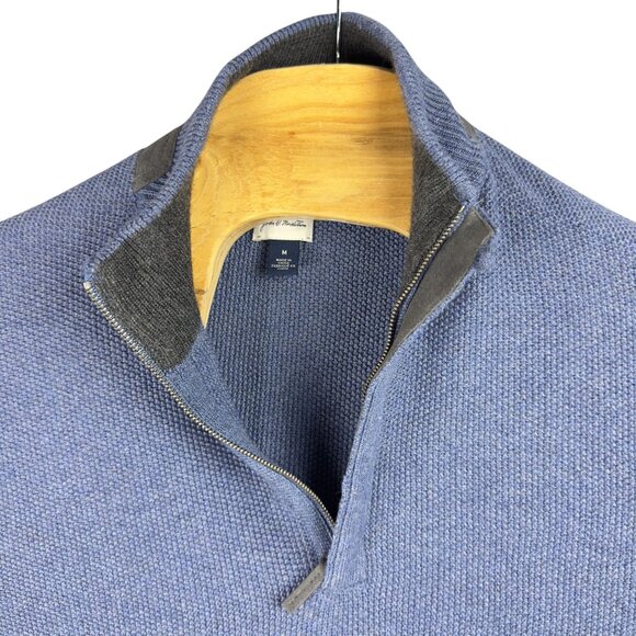 John W. Nordstrom Sweater Men M Blue Italian Merino Wool Waffle Knit 1/4 Zip - Picture 4 of 12